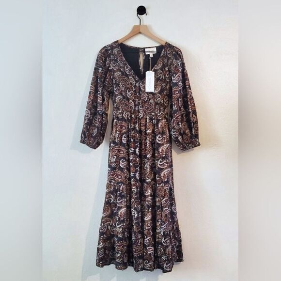 Cleobella Carly Paisley V-Neck Ankle Dress In Avalon Size Extra Small NWT - Picture 8 of 9